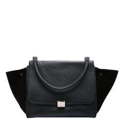 Pre Owned Celine Black Calfskin Leather Trapeze Large Bag