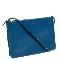 Pre Owned Céline Blue Leather Large Trio Crossbody Bag