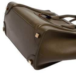 Pre Owned Céline Dark Olive Green Leather Micro Luggage Tote