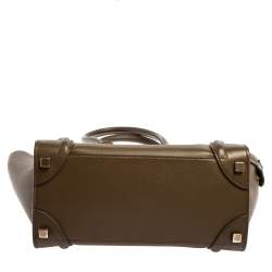 Pre Owned Céline Dark Olive Green Leather Micro Luggage Tote