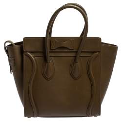 Pre Owned Céline Dark Olive Green Leather Micro Luggage Tote