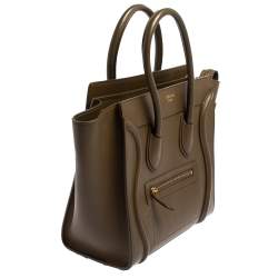 Pre Owned Céline Dark Olive Green Leather Micro Luggage Tote