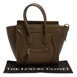 Pre Owned Céline Dark Olive Green Leather Micro Luggage Tote