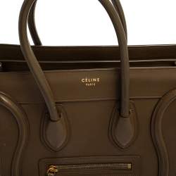 Pre Owned Céline Dark Olive Green Leather Micro Luggage Tote