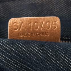 Pre Owned Celine Indigo/Peach Macadam Denim and Leather Double Pocket Satchel