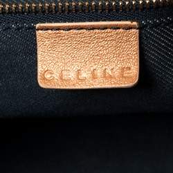 Pre Owned Celine Indigo/Peach Macadam Denim and Leather Double Pocket Satchel