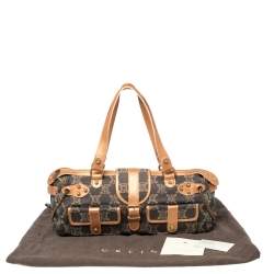 Pre Owned Celine Indigo/Peach Macadam Denim and Leather Double Pocket Satchel