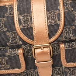 Pre Owned Celine Indigo/Peach Macadam Denim and Leather Double Pocket Satchel