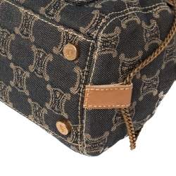 Pre Owned Celine Indigo/Peach Macadam Denim and Leather Double Pocket Satchel