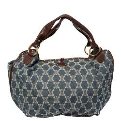 Pre Owned Celine Blue/Brown Macadam Denim and Leather Bittersweet Hobo
