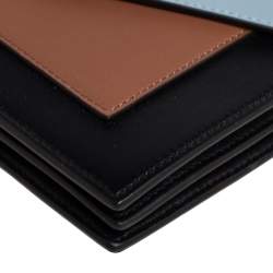 Pre Owned Celine Tri Color Leather Large Pocket Flap Clutch