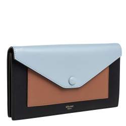 Pre Owned Celine Tri Color Leather Large Pocket Flap Clutch