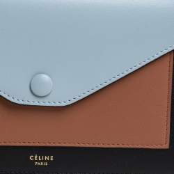 Pre Owned Celine Tri Color Leather Large Pocket Flap Clutch