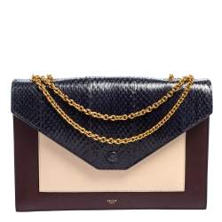 Pre Owned Celine Tri Color Python and Leather Pocket Flap Shoulder Bag