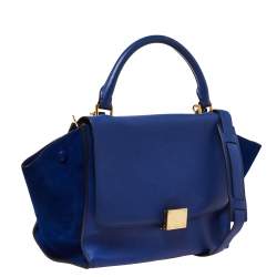 Pre Owned Céline Blue Suede and Leather Mini Trapeze Top Handle Bag