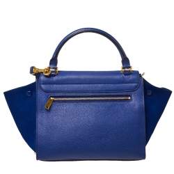 Pre Owned Céline Blue Suede and Leather Mini Trapeze Top Handle Bag
