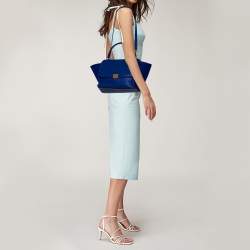 Pre Owned Céline Blue Suede and Leather Mini Trapeze Top Handle Bag
