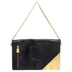 Pre Owned Celine Black Textured Leather Chain Handle Clutch