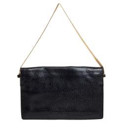 Pre Owned Celine Black Textured Leather Chain Handle Clutch