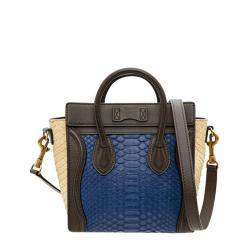 Pre Owned Celine Tricolor Python Leather Nano Luggage Tote Bag