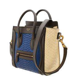 Pre Owned Celine Tricolor Python Leather Nano Luggage Tote Bag