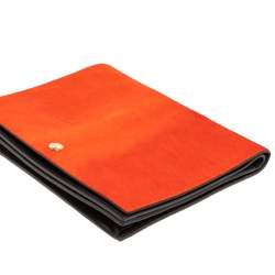Pre Owned Celine Orange/Black Calfhair and Leather Double Flap Clutch