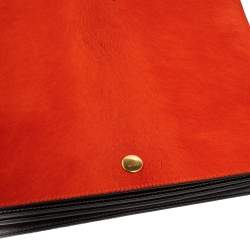Pre Owned Celine Orange/Black Calfhair and Leather Double Flap Clutch