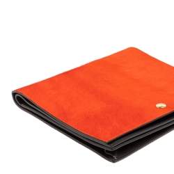 Pre Owned Celine Orange/Black Calfhair and Leather Double Flap Clutch