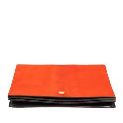 Pre Owned Celine Orange/Black Calfhair and Leather Double Flap Clutch
