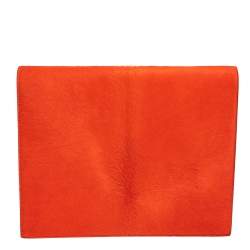 Pre Owned Celine Orange/Black Calfhair and Leather Double Flap Clutch