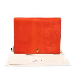 Pre Owned Celine Orange/Black Calfhair and Leather Double Flap Clutch