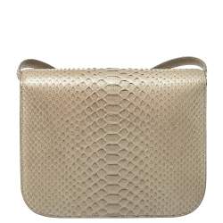 Pre Owned Celine Beige Python Medium Classic Box Shoulder Bag