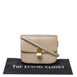 Pre Owned Celine Beige Python Medium Classic Box Shoulder Bag