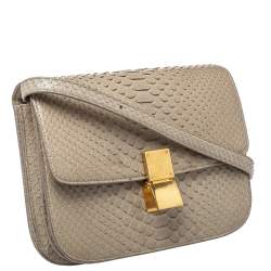 Pre Owned Celine Beige Python Medium Classic Box Shoulder Bag