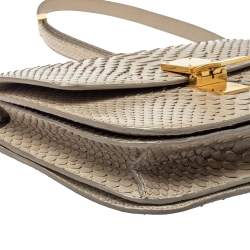 Pre Owned Celine Beige Python Medium Classic Box Shoulder Bag