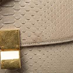 Pre Owned Celine Beige Python Medium Classic Box Shoulder Bag