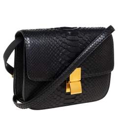 Pre Owned Celine Black Python Medium Classic Box Shoulder Bag