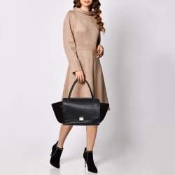 Pre Owned Celine Black Leather and Suede Medium Trapeze Top Handle Bag