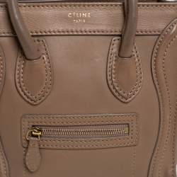 Pre Owned Celine Khaki Leather Nano Luggage Tote