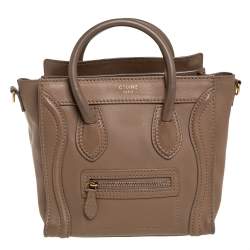 Pre Owned Celine Khaki Leather Nano Luggage Tote