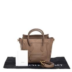 Pre Owned Celine Khaki Leather Nano Luggage Tote