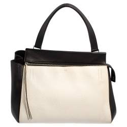 Pre Owned Celine Black/White Leather Medium Edge Top Handle Bag
