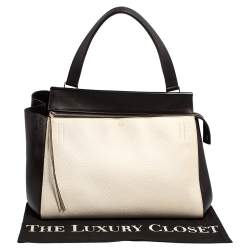 Pre Owned Celine Black/White Leather Medium Edge Top Handle Bag
