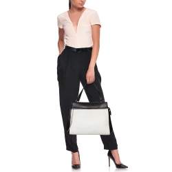 Pre Owned Celine Black/White Leather Medium Edge Top Handle Bag
