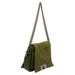 Pre Owned Celine Green Leather Watch Me Flap Shoulder Bag