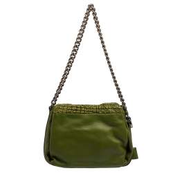 Pre Owned Celine Green Leather Watch Me Flap Shoulder Bag