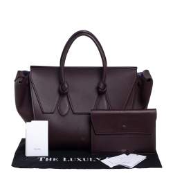 Pre Owned Celine Burgundy Leather Small Tie Tote