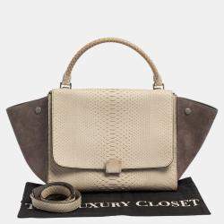 Celine Two Tone Grey Python and Suede Medium Trapeze Top Handle Bag