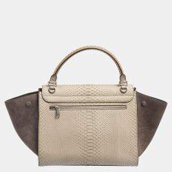 Celine Two Tone Grey Python and Suede Medium Trapeze Top Handle Bag