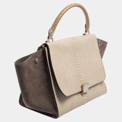 Celine Two Tone Grey Python and Suede Medium Trapeze Top Handle Bag